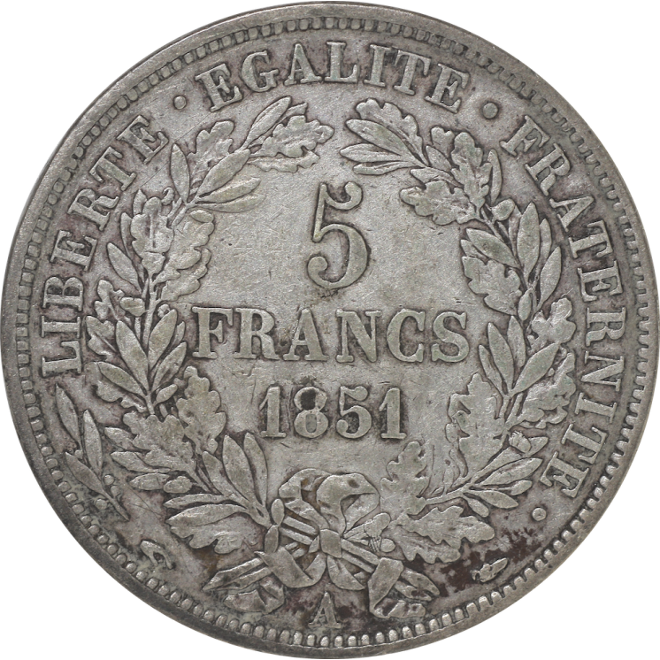 France -  IIème République (1848-1852), 5 Francs Cérès 1851 A (Paris)