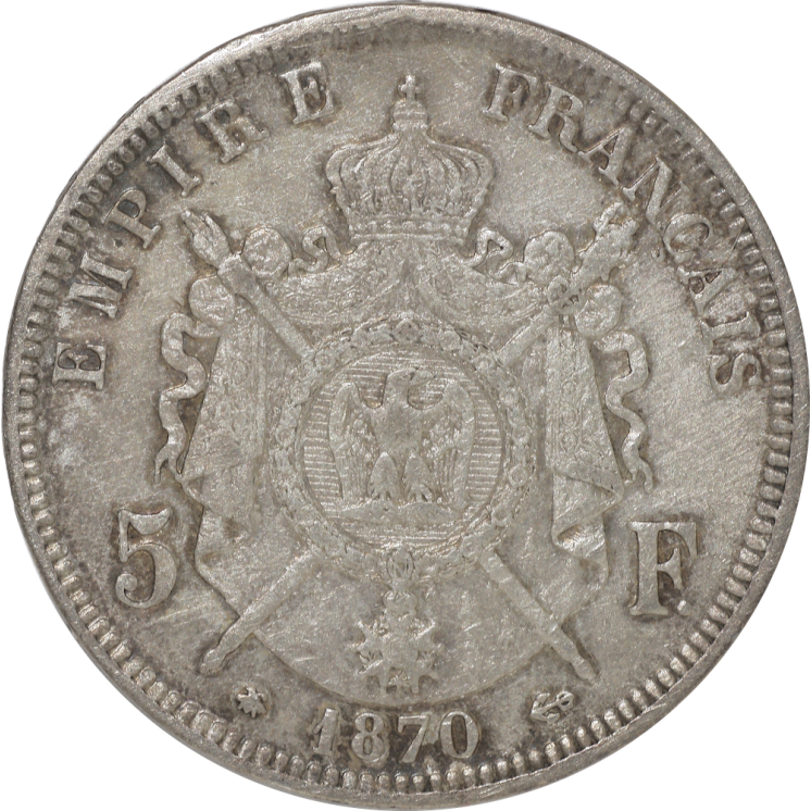 France - Napoléon III (1852-1870), 5 Francs 1870 A (Paris)