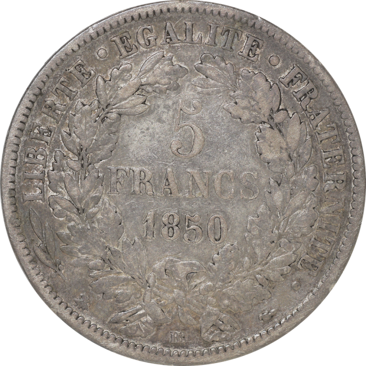 France - IIème République (1848-1852), 5 Francs Cérès 1851 BB (Strasbourg)