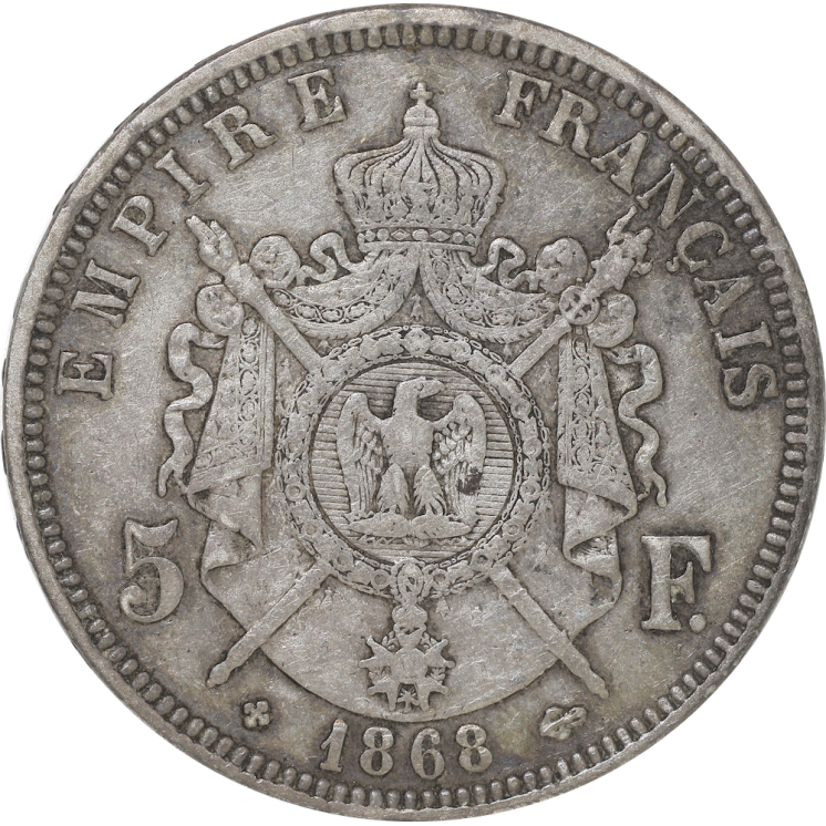France - Napoléon III (1852-1870), 5 Francs 1868 BB (Strasbourg)