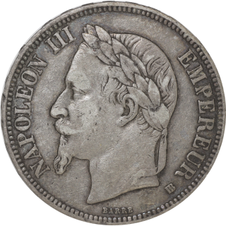France - Napoléon III (1852-1870), 5 Francs 1868 BB (Strasbourg)