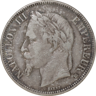 France - Napoléon III (1852-1870), 5 Francs 1867 BB (Strasbourg)