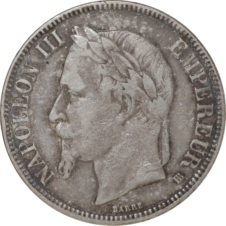 France - Napoléon III (1852-1870), 5 Francs 1867 BB (Strasbourg)