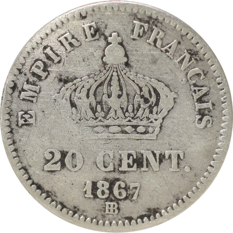 France - Napoléon III (1852-1870), 20 Centimes 1867 BB (Strasbourg)