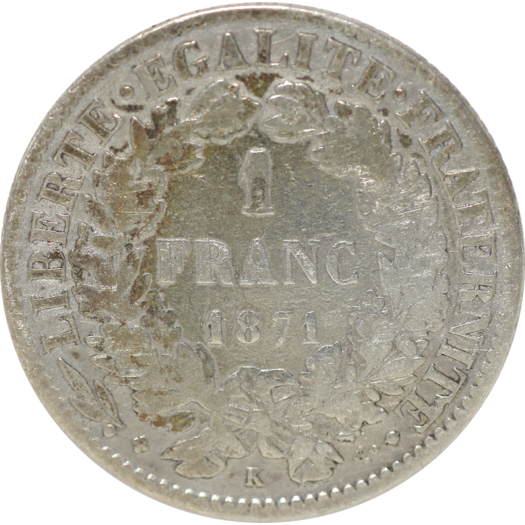 France - 1 Franc Cérès, 1871 K (Bordeaux)