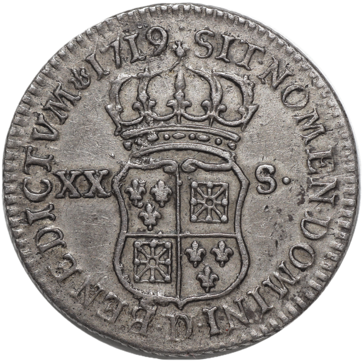 France - Louis XV, XX Sols de France-Navarre, 1719 D