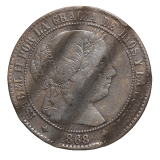 Espagne - Isabel II (1833-1868), 2 1/2 Centimos de Escudo 1868