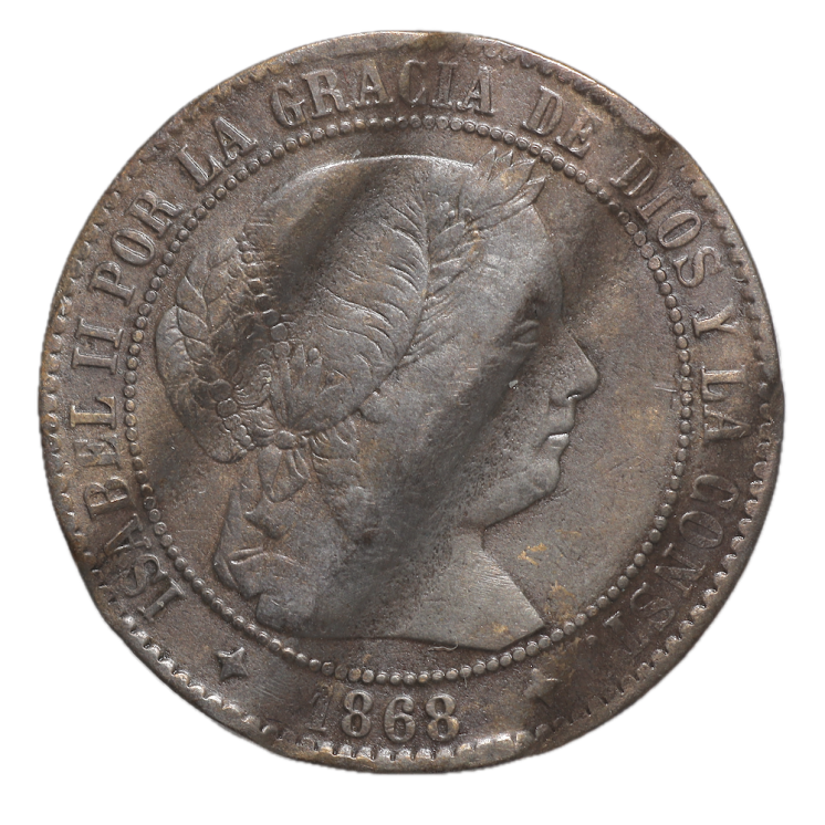Espagne - Isabel II (1833-1868), 2 1/2 Centimos de Escudo 1868