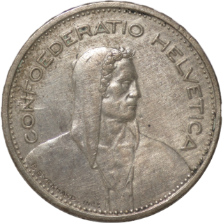 Suisse - 5 Francs Tête de Berger, 1933 B