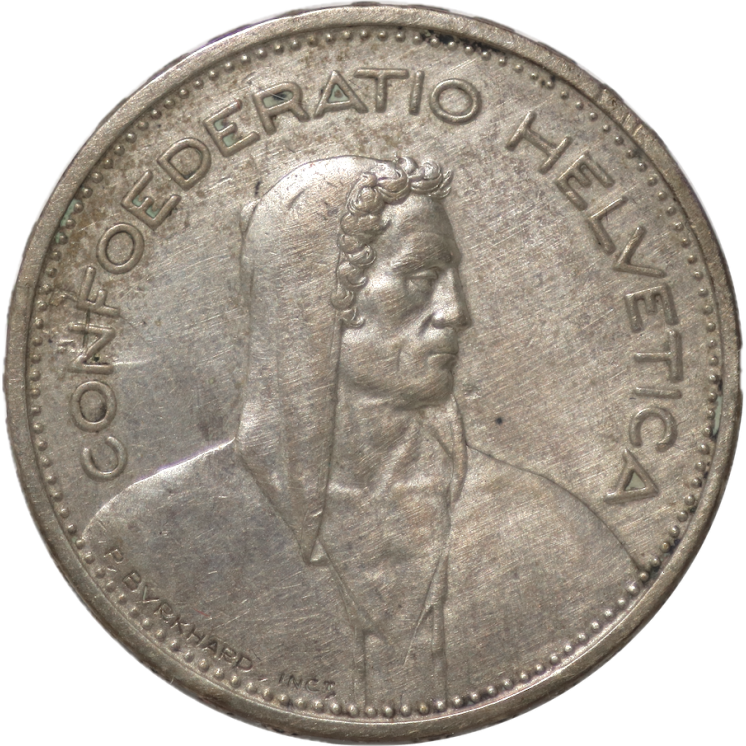 Suisse - 5 Francs Tête de Berger, 1933 B