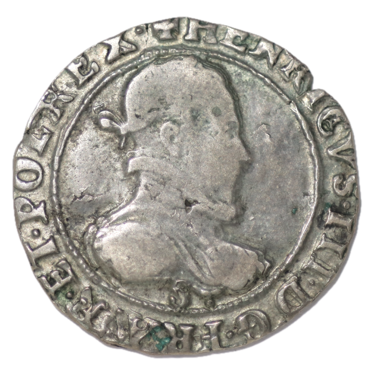 France - Henri III, 1/2 Franc au col plat 1584 E Troyes