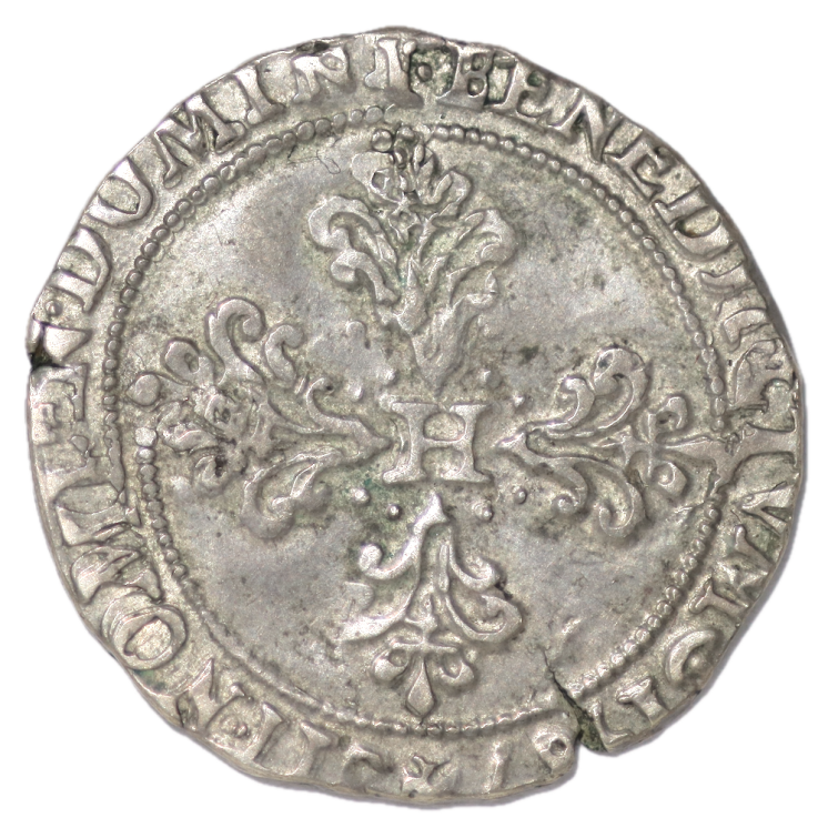 France - Henri III, 1/2 Franc au col plat 1584 E Troyes