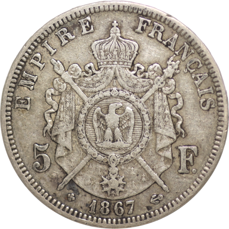 France - Napoléon III (1848-1870), 5 Francs 1867 BB (Strasbourg)