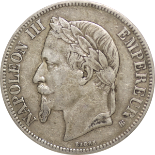France - Napoléon III (1848-1870), 5 Francs 1867 BB (Strasbourg)