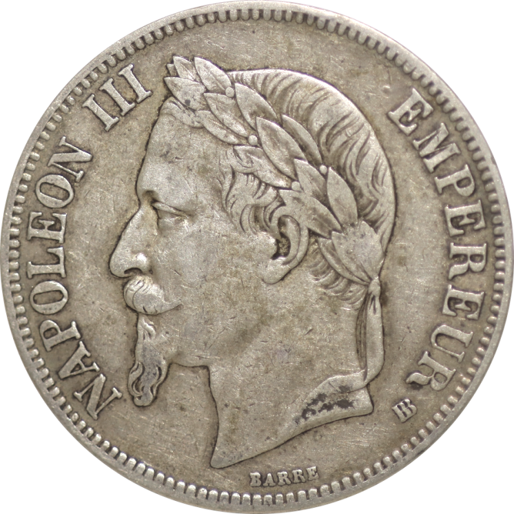 France - Napoléon III (1848-1870), 5 Francs 1867 BB (Strasbourg)