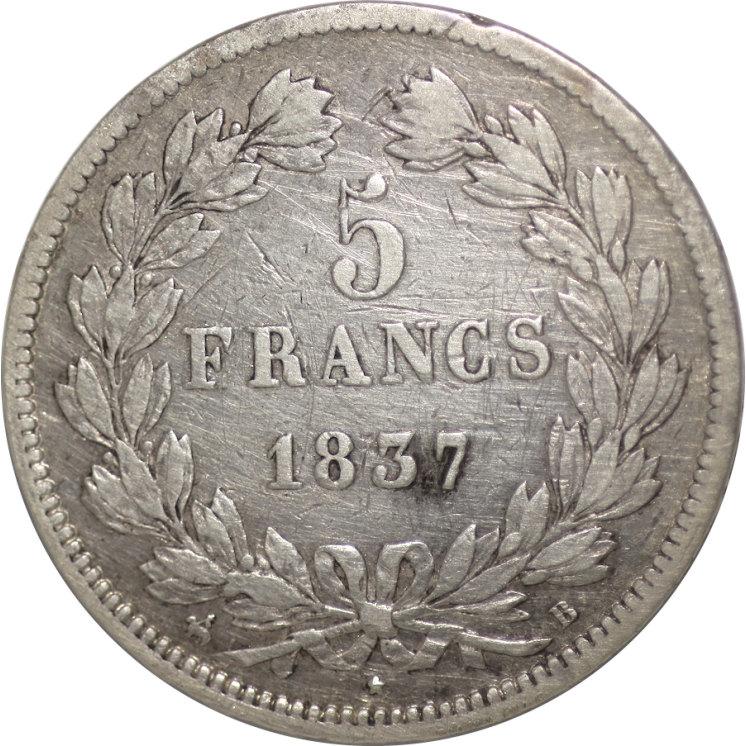 France - Louis Philippe I (1830-1848), 5 Francs 1837 B (Rouen)