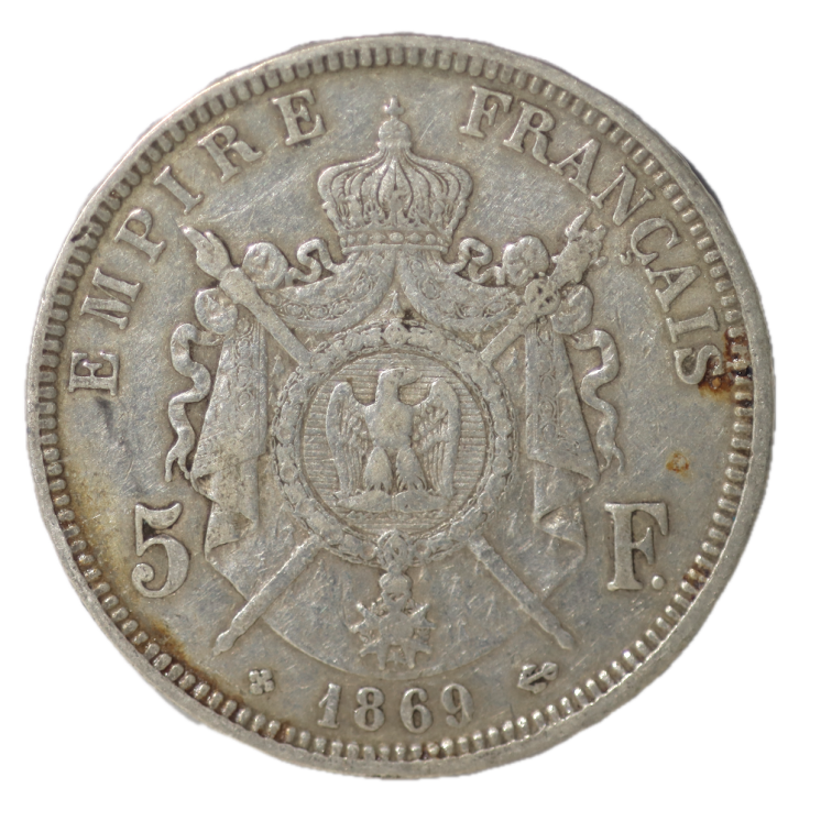 France - Napoléon III (1848-1870), 5 Francs 1869 BB (Strasbourg)