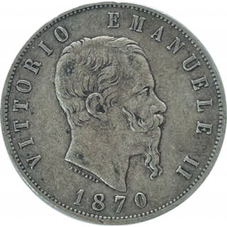 Ecu de 5 Lire Victor Emmanuel II Italie 1870