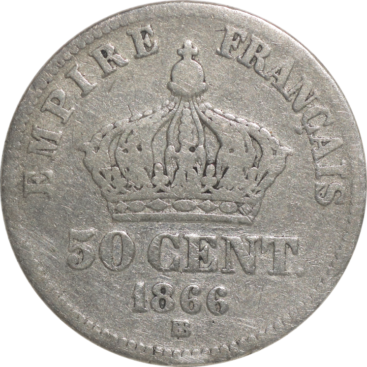 France - Napoléon III (1852-1870), 50 Cent 1866 BB (Strasbourg)