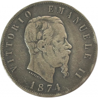 Ecu de 5 Lire Victor Emmanuel II Italie 1874