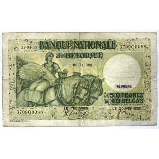 Belgique - 50 Francs ou 10 Belgas, 27-04-38