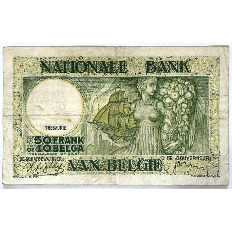 Belgique - 50 Francs ou 10 Belgas, 27-04-38