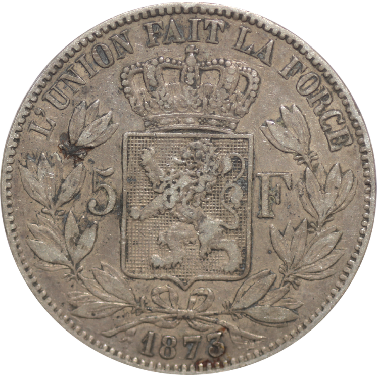 Belgique - 5F Leopold II 1873