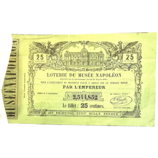 Billet de 25 centimes Loterie du Musée Napoléon 1863