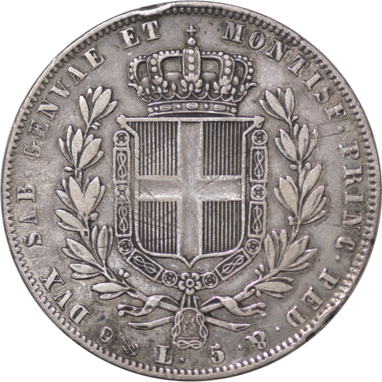 Italie, Sardaigne - Charles Albert (1831-1849) 5 Lire 1842 Ancre