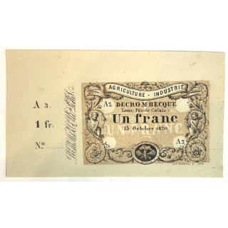 Billet 1 Franc Lens 15 Octobre 1870