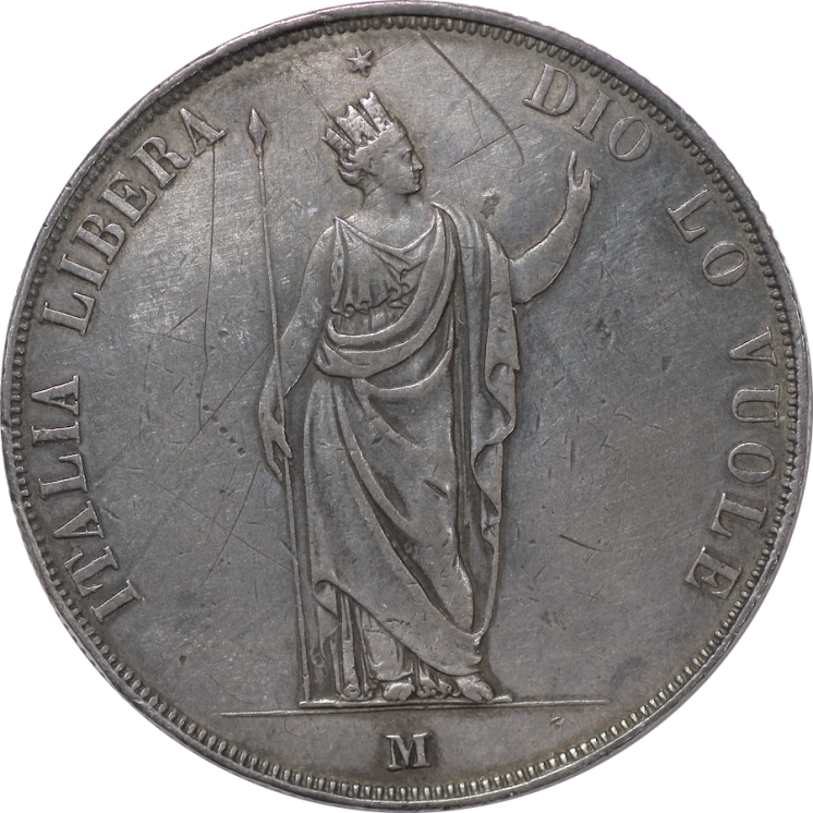 Italie - Lombardie, Gouvernement provisoire, 5 Lire,1848