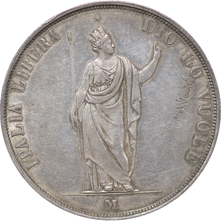 Italie - Lombardie, Gouvernement provisoire, 5 Lire,1848