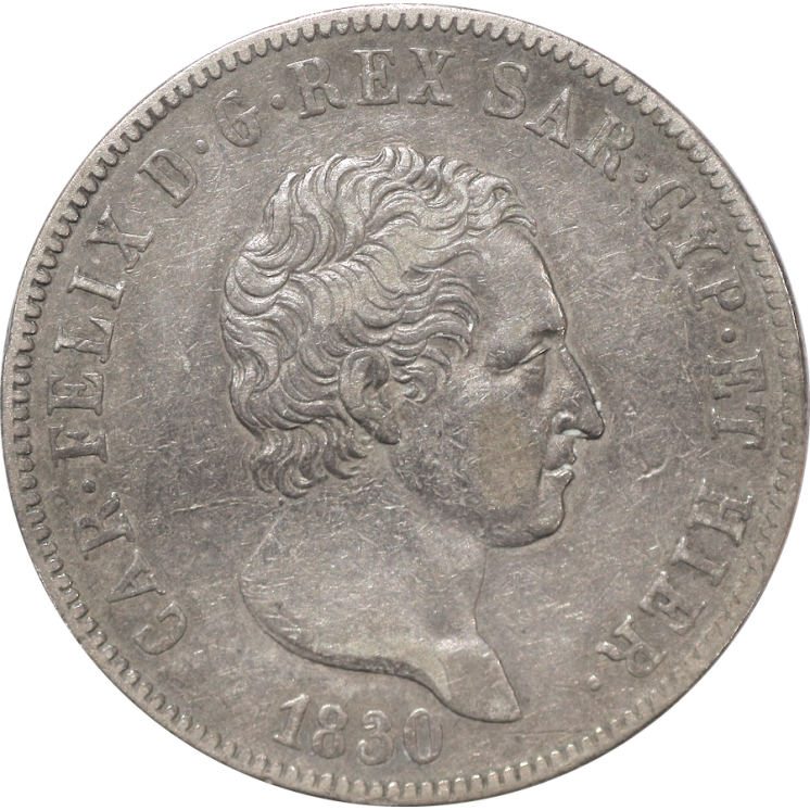 Italie - Sardaigne Charles Félix 1821-1831 5 Lire 1830 T