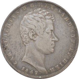 Italie - Sardaigne, Charles Félix (1821-1831) 5 lire 1847