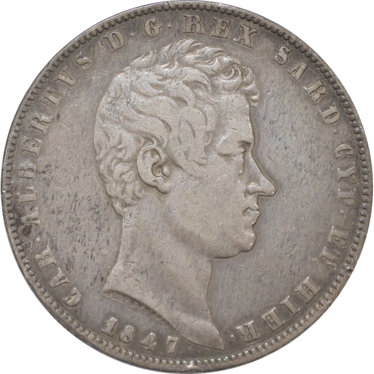 Italie - Sardaigne, Charles Félix (1821-1831) 5 lire 1847