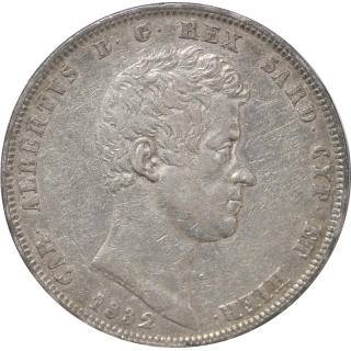 Italie - Sardaigne, Charles Félix (1821-1831), 5 Lire 1832