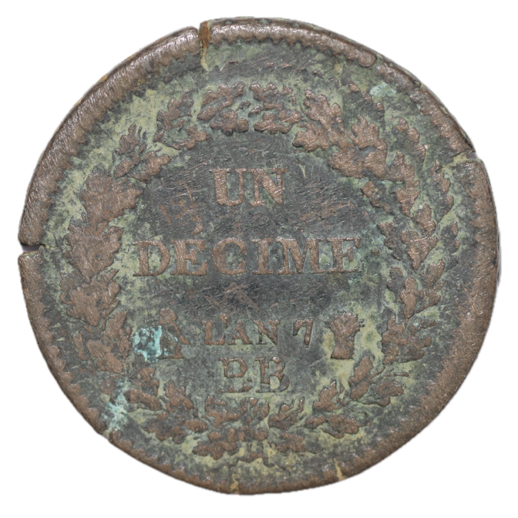 France - 1 Décime, An 7, BB (Strasbourg)