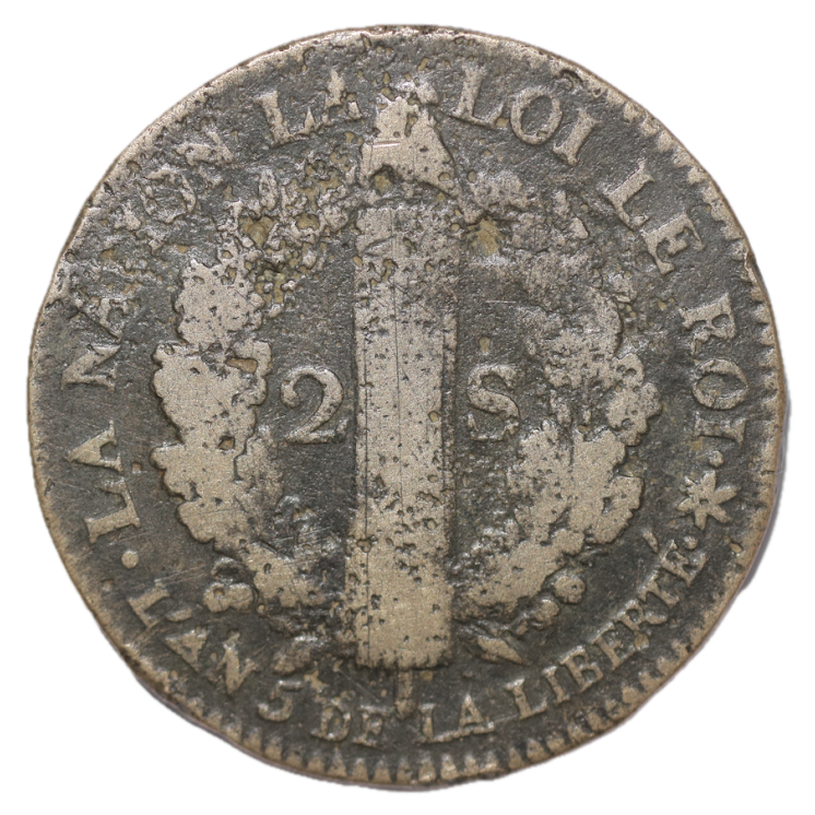 France - 2 Sols, 1793, BB (Strasbourg)