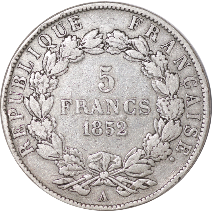 France - 2e République, 5F, Louis-Napoléon Bonaparte, 1852, A (Paris)