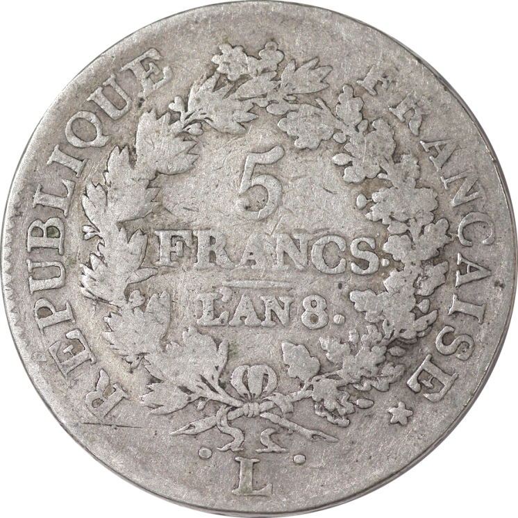 France - République, 5F, An 8, L (Bayonne)