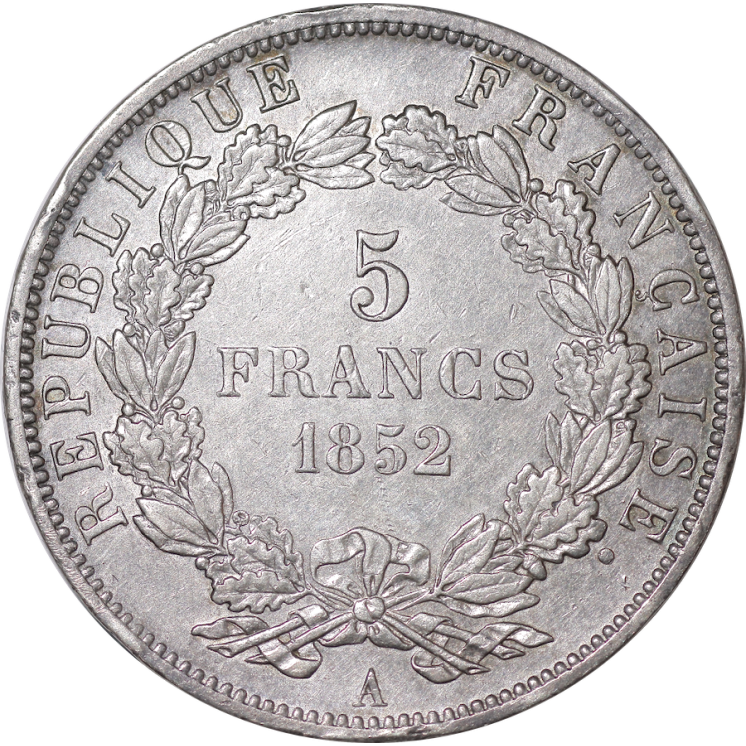 France - 2e République, Louis-Napoléon Bonaparte, 5F, 1852, A (Paris)