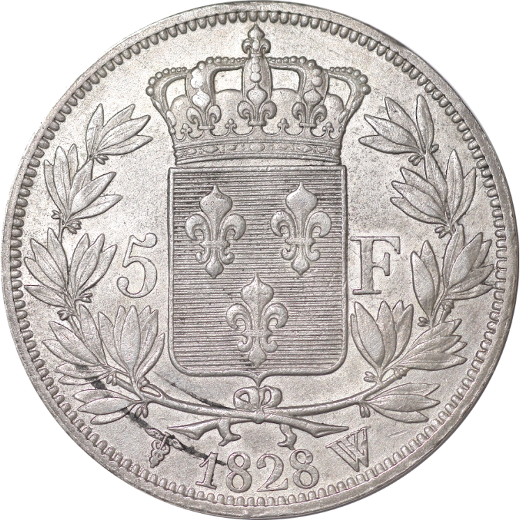 France - Charles X, 5 Francs, 1828, W (Lille)