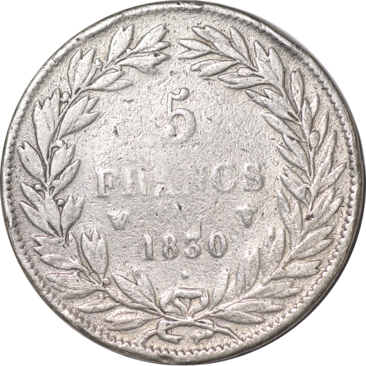 France - Louis Philippe I, sans "I", 5 Francs, 1830, W (Lille)