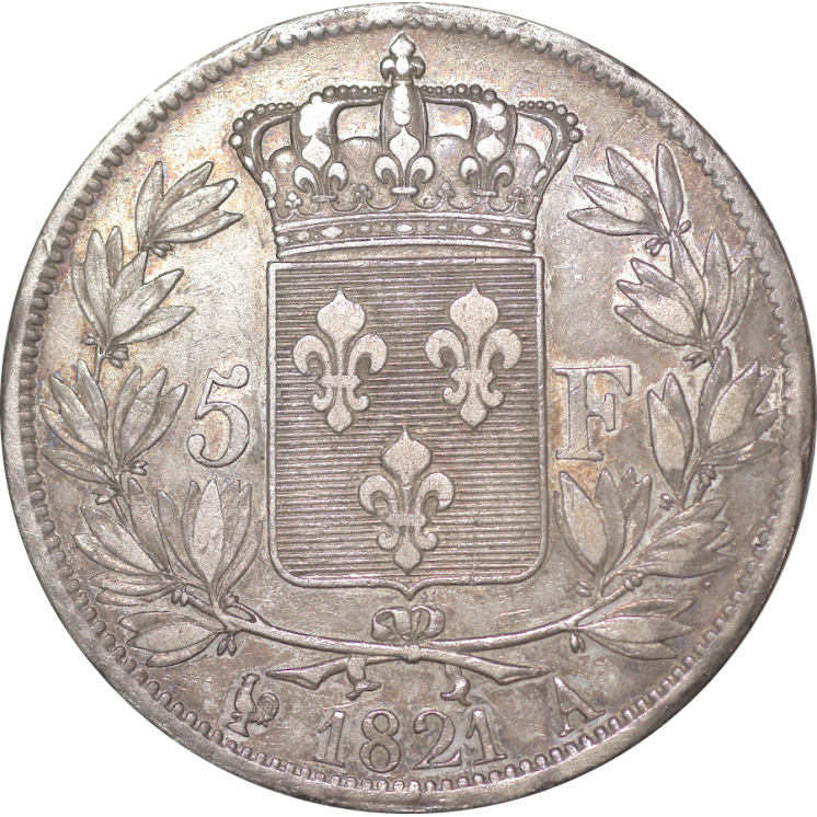France - Louis XVIII, 5 Francs, 1821, A (Paris)