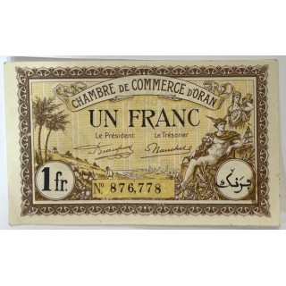 Algérie - 1 Franc, Chambre de commerce d'Oran, 1922