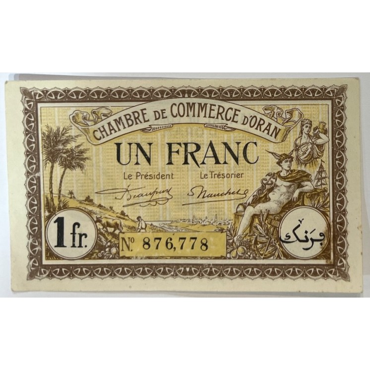Algérie - 1 Franc, Chambre de commerce d'Oran, 1922