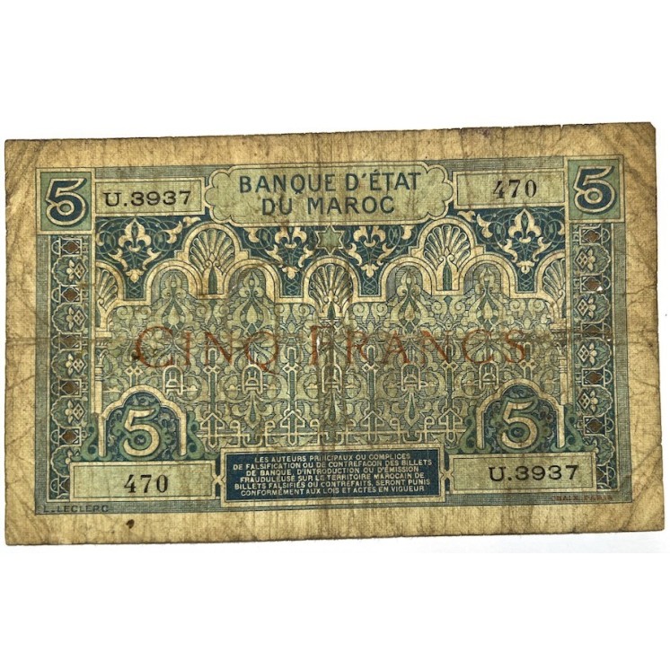 Maroc - 5 Francs, 1924