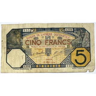 Afrique occidentale - 5 Francs, 16 Mai 1929
