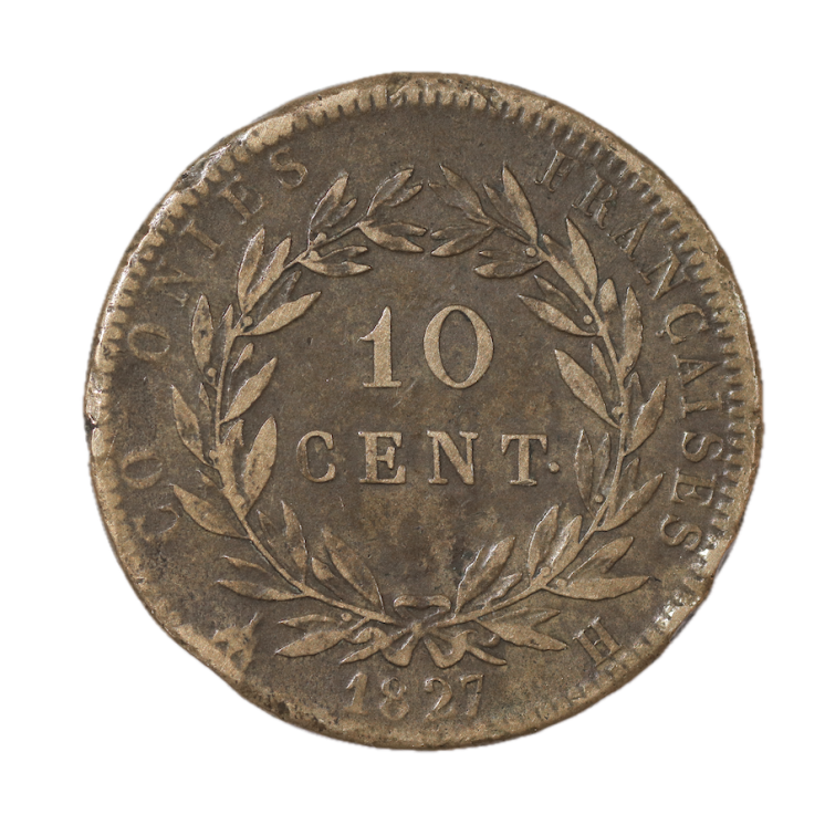 France - Colonies Charles X, 10 cent, 1827, H (La Rochelle)