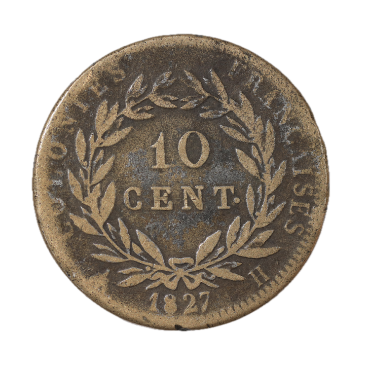 France - Colonies Charles X, 10 cent, 1827, H (La Rochelle)